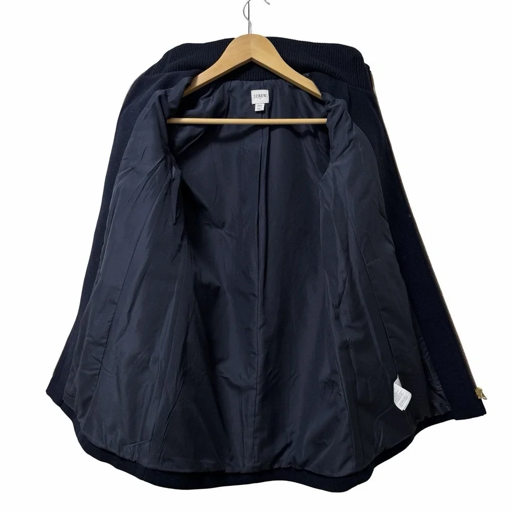 J Crew Womens Village Wool Blend Full Zip Coat Size 00 Navy‎ Blue Classic Winter - Picture 3 of 8
